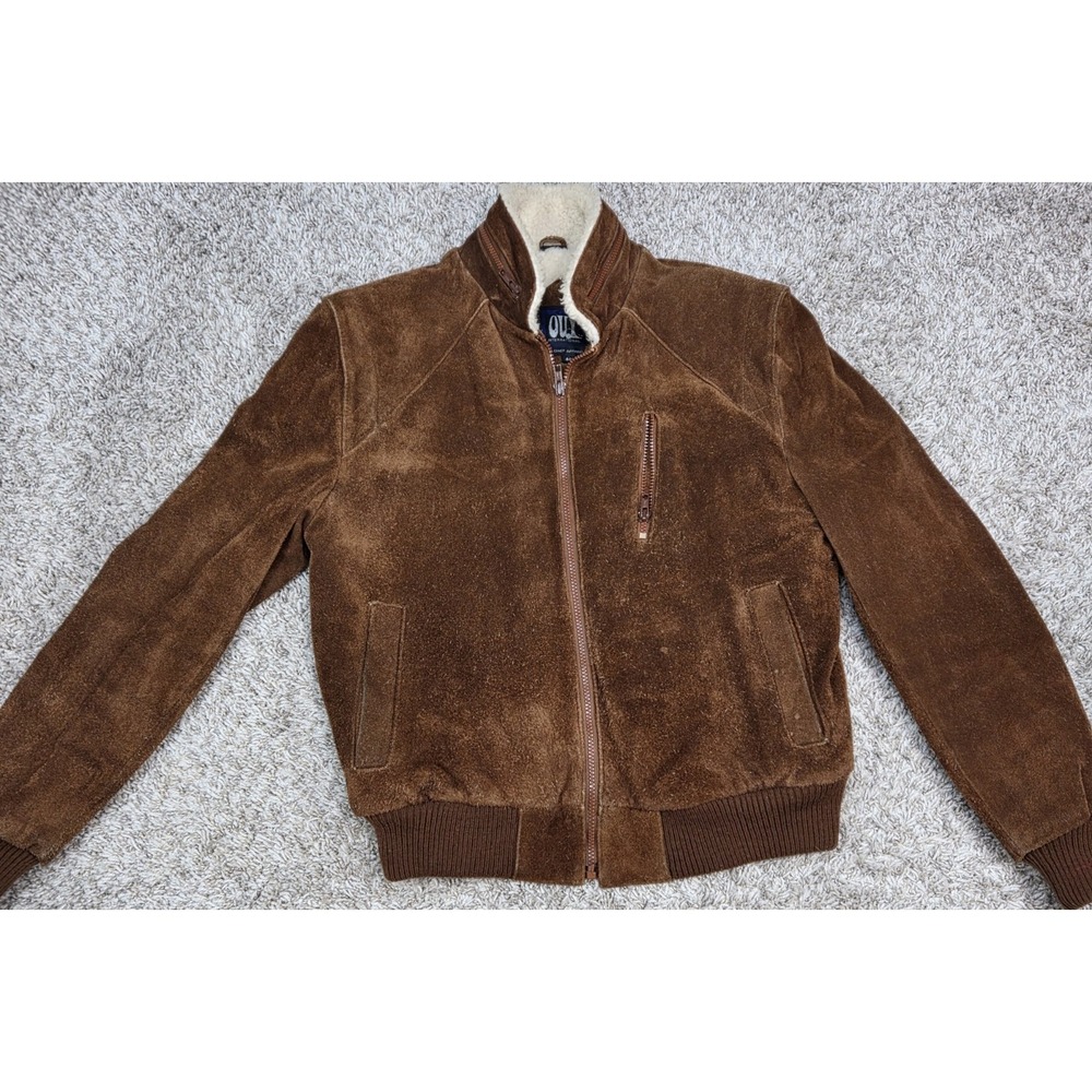 Oui International Mens 40 Suede Leather Bomber Jacket Sherpa Lined Hidden...